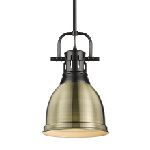 Golden Canada 3604-S BLK-AB - Yep by Golden Lighting Duncan 1-light 9in Rod Hung Pendant in Matte Black and Aged Brass shade
